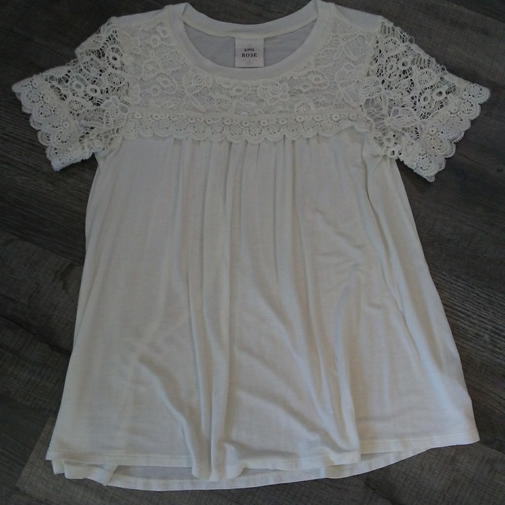 White Knit Sleeve Top
